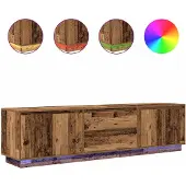 vidaXL TV-bänk med LED-lampor gammalt trä 193,5x41x50 cm