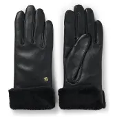 BOSS Leather gloves with faux-fur turn-up cuffs