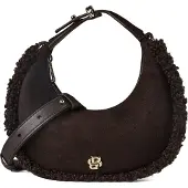 BOSS Crescent-shaped shoulder bag with faux-fur trims