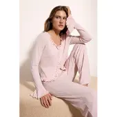 Trendyol TRENDYOLMİLLA Dam Rosa Enfärgad Lång Loungewear Regular fit Pyjamas- Set