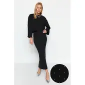 Trendyol TRENDYOLMİLLA Dam Svart Enfärgad Maxi Midja Elastisk Penn kjol Kjolar