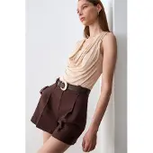 Dilvin Utan ärmar Cowl Neck Jersey Blus