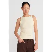 Dilvin Ribbad Halterneck Slim-Fit Blus