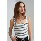 Dilvin Randig Ribbad Ärmlös Cami Blus