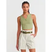 Dilvin Kvinnors Ribbad Crop Blus Med Knappar