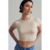 Dilvin Kvinnors Crop Slim-Fit Rundhalsad T-Shirt