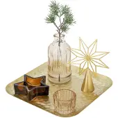 Bloomingville Sanga bricka med ljusstake, guld, glas