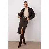 Trendyol TRENDYOLMİLLA Dam Brun Enfärgad Midi Penn kjol Penn kjol Kjolar