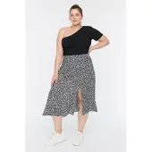 Trendyol Dam Svart Djurmönster Midi A-linje A-linje Plus size Kjolar