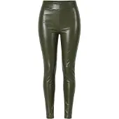 Missyempire Missy Empire Damernas Veganska Läderbyxor med Sidofröjd (Khaki Grön)