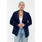 Trendyol TRENDYOLMİLLA Dam Mörkblå Enfärgad Lång Oversize Kavajer
