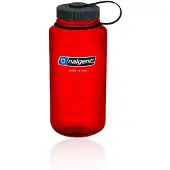 Nalgene Tritan Vid Mun BPA-Fri Vattenflaska, Röd med Svart Lock, 32-Unce