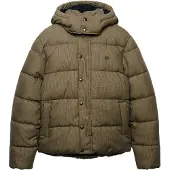 Superdry för män. M5012430A Brun kappa med huva, Premium Check (XL), Casual, Återvunnen polyester