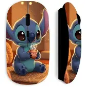 MANIACASE Svart Trådlös Mus Söt Stitch Kaffe