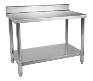 Royal Catering Rostfri arbetsbänk - 120 x 70 cm - 115 kg lastkapacitet - Skyddskant
