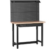 MSW Arbetsbänk med verktygstavla - 155 x 51 cm - Höjdjusterbar 95-176 cm - 680 kg - Med låda och perforerad vägg