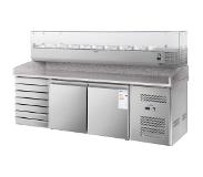 Royal Catering Pizzabänk med kylränna - 702 l - arbetsbänk av granit - 2 dörrar