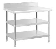 Royal Catering Rostfri arbetsbänk med skyddskant - 100 x 70 x 16.5 cm - 204 kg - 2 hyllor - Royal Catering