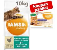 IAMS 10 kg Adult Sterilised Chicken IAMS for Vitality kattfoder, 2 kg på köpet!
