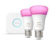 Philips Hue White/Color Amb. 9W Bluetooth 2x Päronlampa & 1x Bridge E27 - Philip