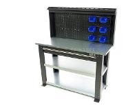 HBM professionell 137 cm. stål 3-lagers arbetsbänk med låda och bakvägg