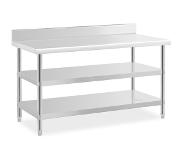 Royal Catering Rostfri arbetsbänk med skyddskant - 150 x 70 x 16.5 cm - 226 kg - 2 hyllor - Royal Catering