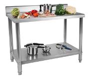 Royal Catering Rostfri arbetsbänk - 150 x 60 cm - Skyddskant - 130 kg lastkapacitet