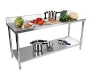 Royal Catering Rostfri arbetsbänk - 200 x 60 cm - skyddskant