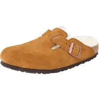 Birkenstock för kvinnor. 1001141 Lädertofflor Boston med fårull (smal passform) brun (41), Hud, Karta, Ingen, Casual