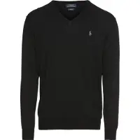 Ralph Lauren för män. 710670789003 V-ringad bomullströja med smal passform svart (L), Casual, Klassisk