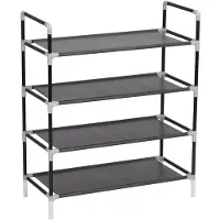vidaXL Skohylla med 4 hyllor metall och non-woven tyg svart