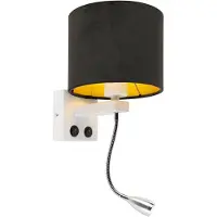 QAZQA Modern vägglampa vit med svart sammetskärm - Brescia