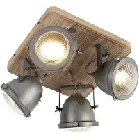 QAZQA Industriell spotlight stål med trä lutbar 4-ljus - Emado