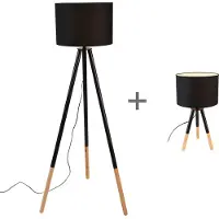 QAZQA Set med bordslampa och golvlampa med svart skärm - Pip