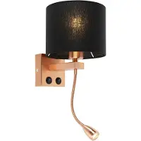 QAZQA Art Deco vägglampa koppar med svart skärm - Brescia