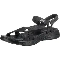 SKECHERS för kvinnor. 15316 On The Go 600 Svarta Brilliacy-sandaler (40), Tyg, Karta, 1 till 3 cm, Kardborreband, Casual