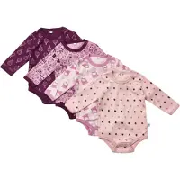 Pippi Baby Pippi Bodies l/ä - 4-pack - Rosa/Lila m. Mönster - - 2 år (92) - Body L/Ä
