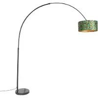 QAZQA Botanisk båglampa svart sammetskärm påfågeldesign 50 cm - XXL