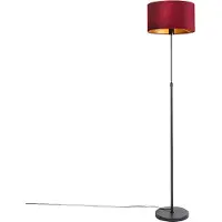 QAZQA Golvlampa svart med röd sammetskärm med guld 35 cm - Parte