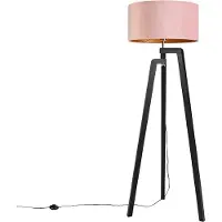 QAZQA Golvlampa stativ svart med rosa skärm och guld 50 cm - Puros