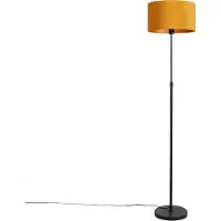 QAZQA Golvlampa svart med sammetskärm ockra gul med guld 35 cm - Parte