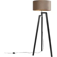 QAZQA Golvlampa stativ svart med beige skärm och guld 50 cm - Puros