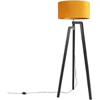 QAZQA Golvlampa stativ svart med gul skärm och guld 50 cm - Puros