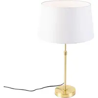 QAZQA Bordslampa guld/mässing med vit linneskärm 35 cm - Parte