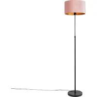 QAZQA Golvlampa svart med rosa sammetskärm med guld 35 cm - Parte