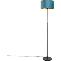 QAZQA Golvlampa svart med blå sammetskärm med guld 35 cm - Parte