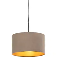 QAZQA Hänglampa med taupe sammetskärm med guld 35 cm - Combi