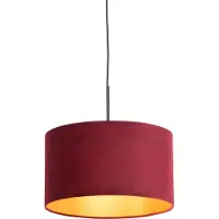 QAZQA Svart pendellampa med röd och guld sammetskärm 35 cm - Combi