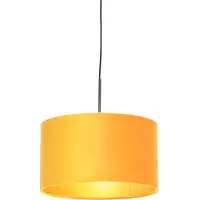 QAZQA Hänglampa med sammetskärm ockra med guld 35 cm - Combi