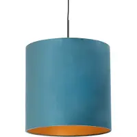 QAZQA Hänglampa med blå sammetskärm med guld 40 cm - Combi